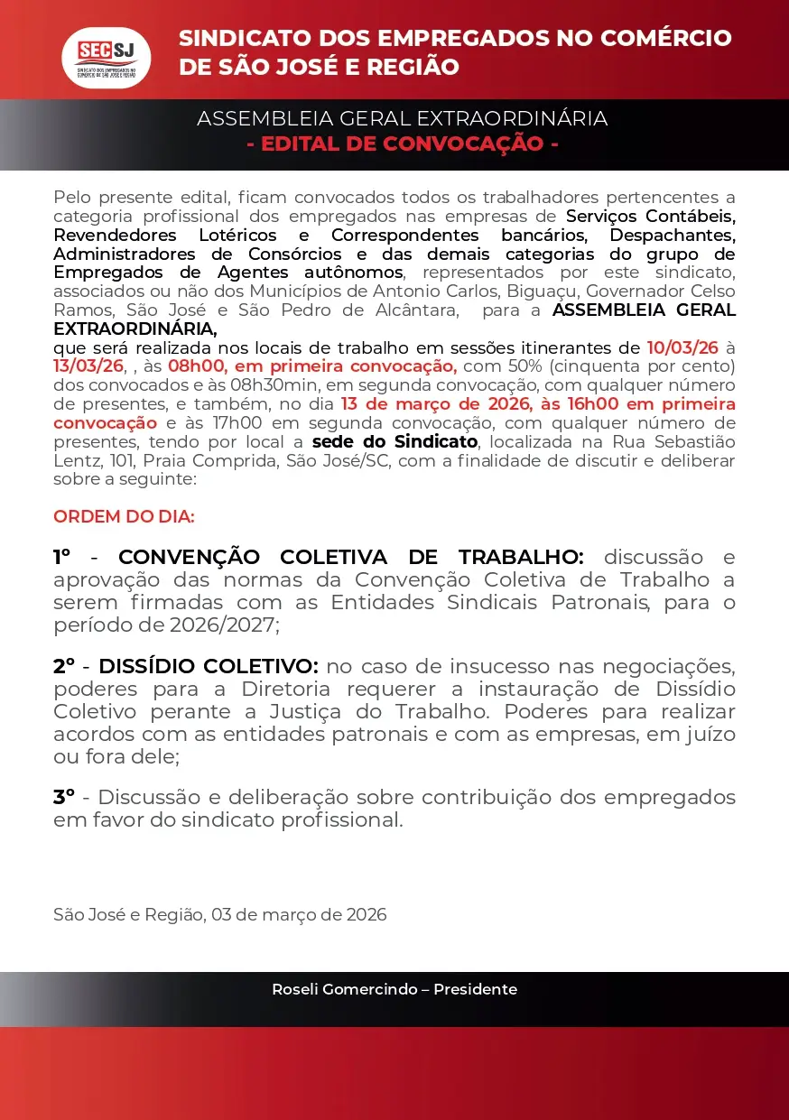 Edital de convocação SEC São José