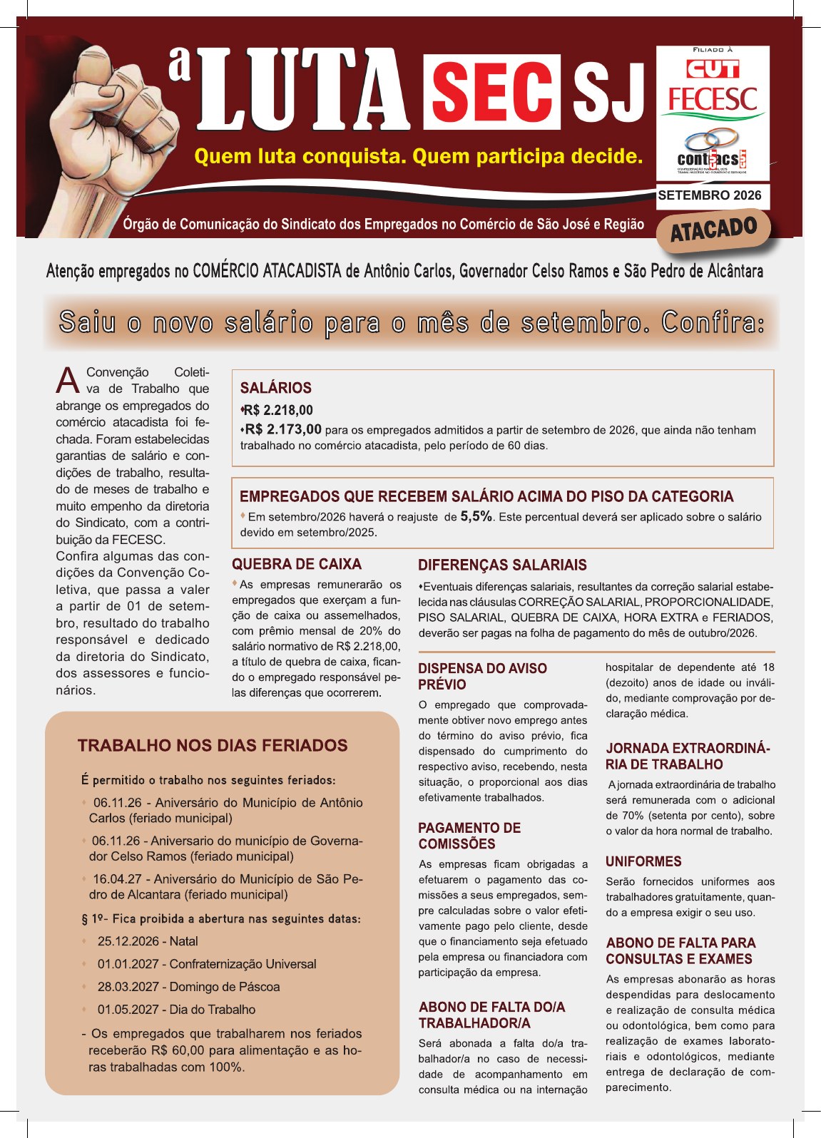 Página 1 do informativo do comércio atacadista de Antônio Carlos, Governador Celso Ramos e São Pedro de Alcântara