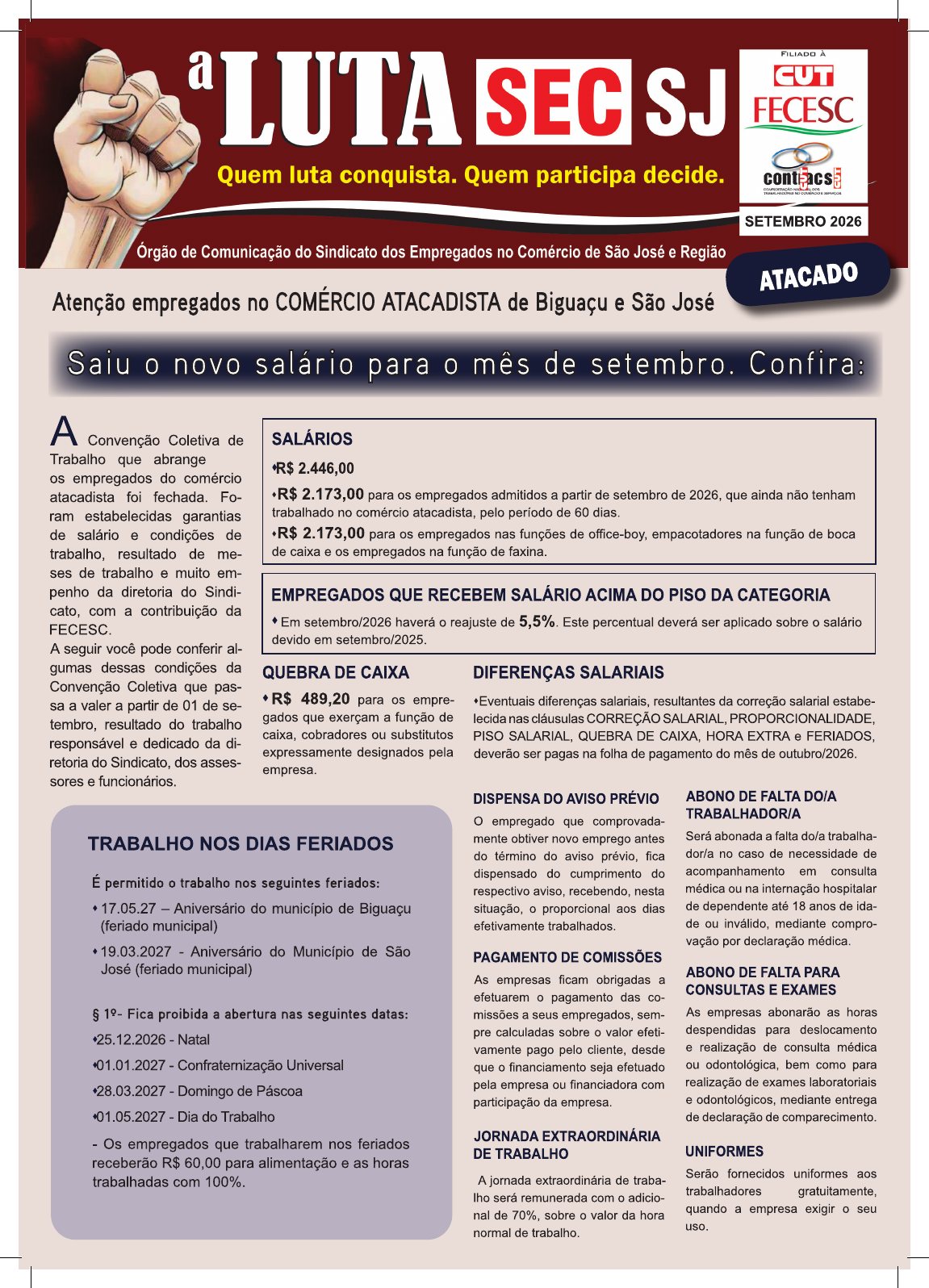 Página 1 do informativo do comércio atacadista de São José e Biguaçu